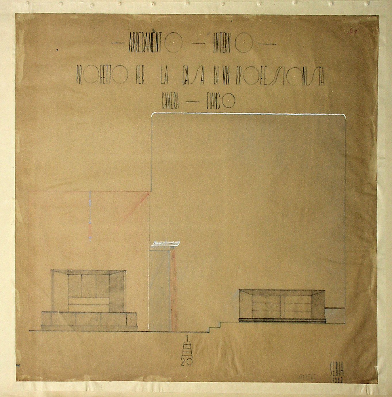 Camera - fianco, Arredamento da interni (disegno, serie) - ambito pisano (sec. XX)