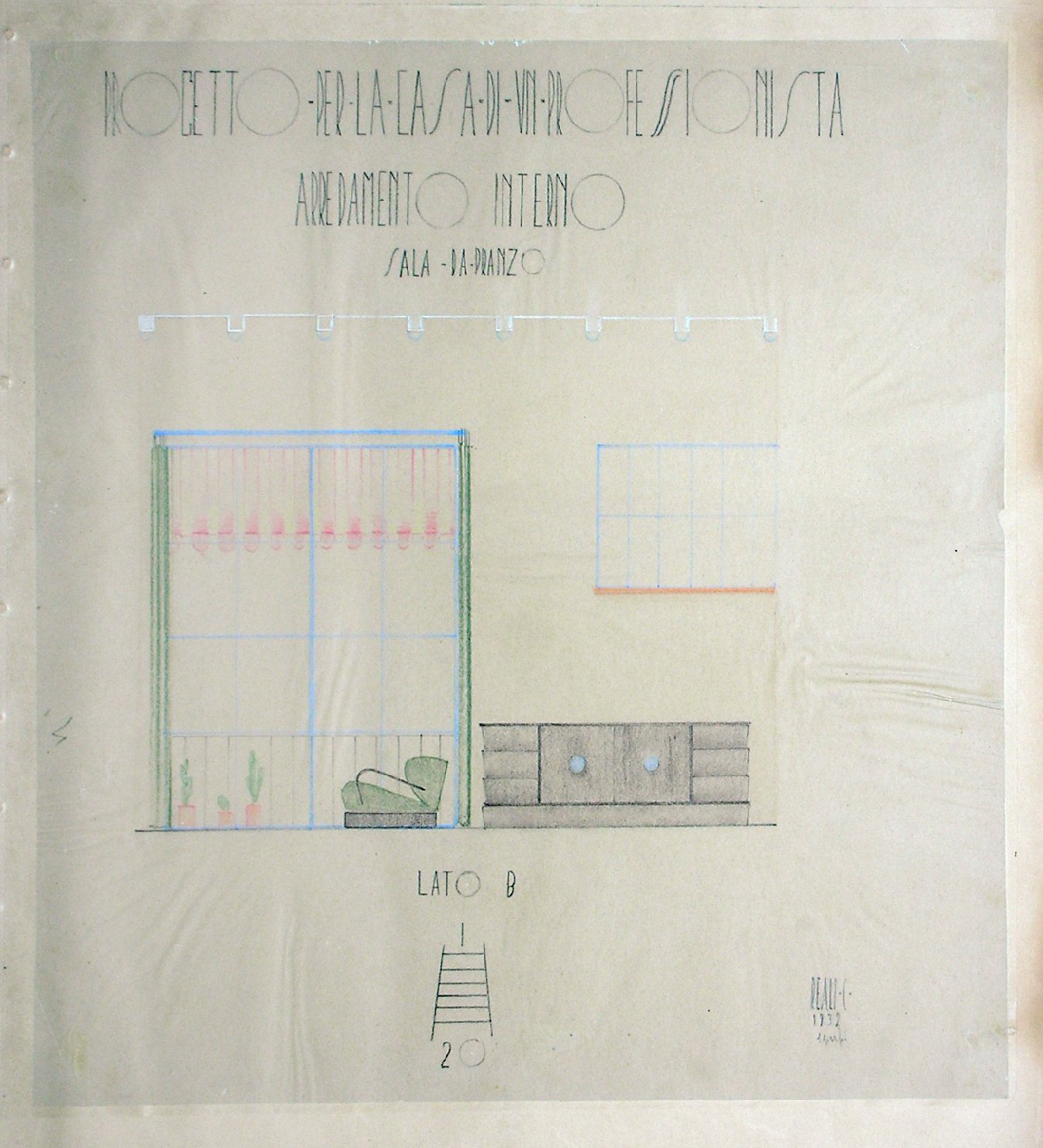 Sala da pranzo - lato B, Arredamento da interni (disegno, serie) - ambito pisano (sec. XX)