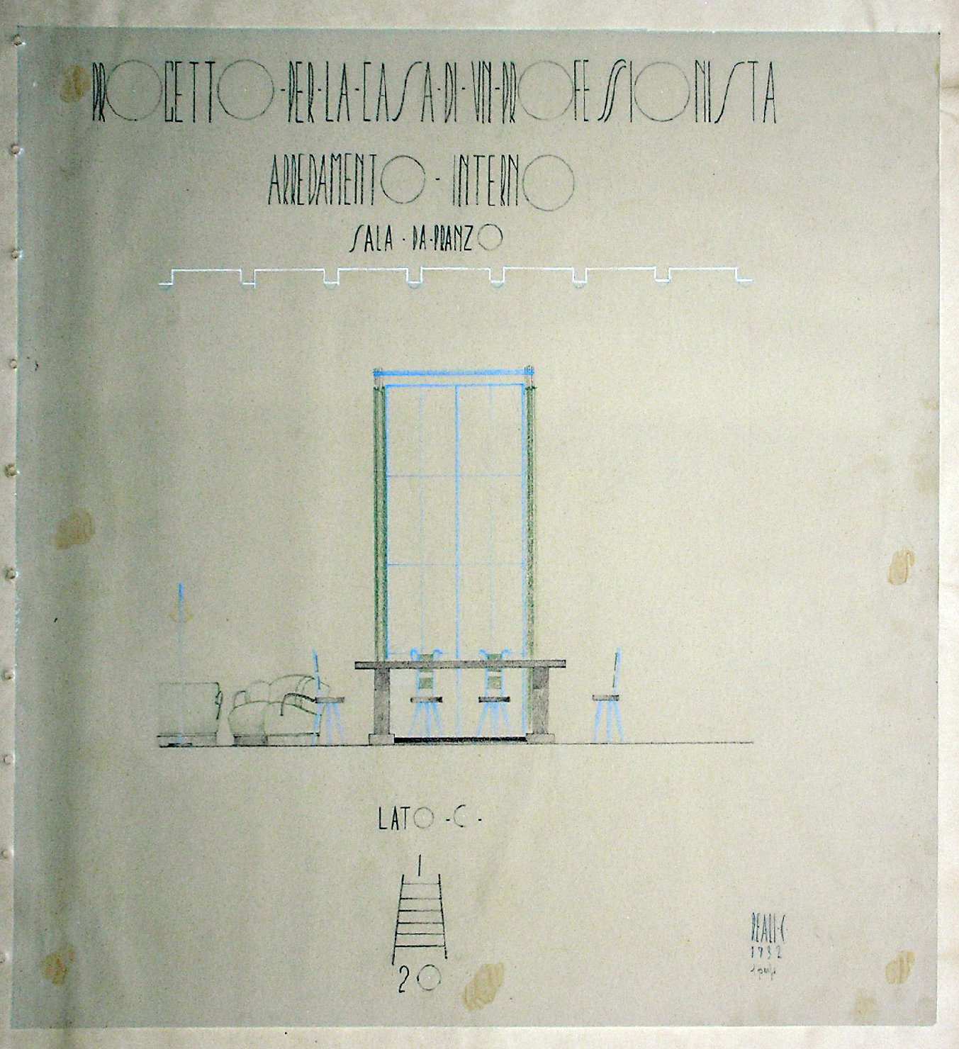 Sala da pranzo - lato C, Arredamento da interni (disegno, serie) - ambito pisano (sec. XX)