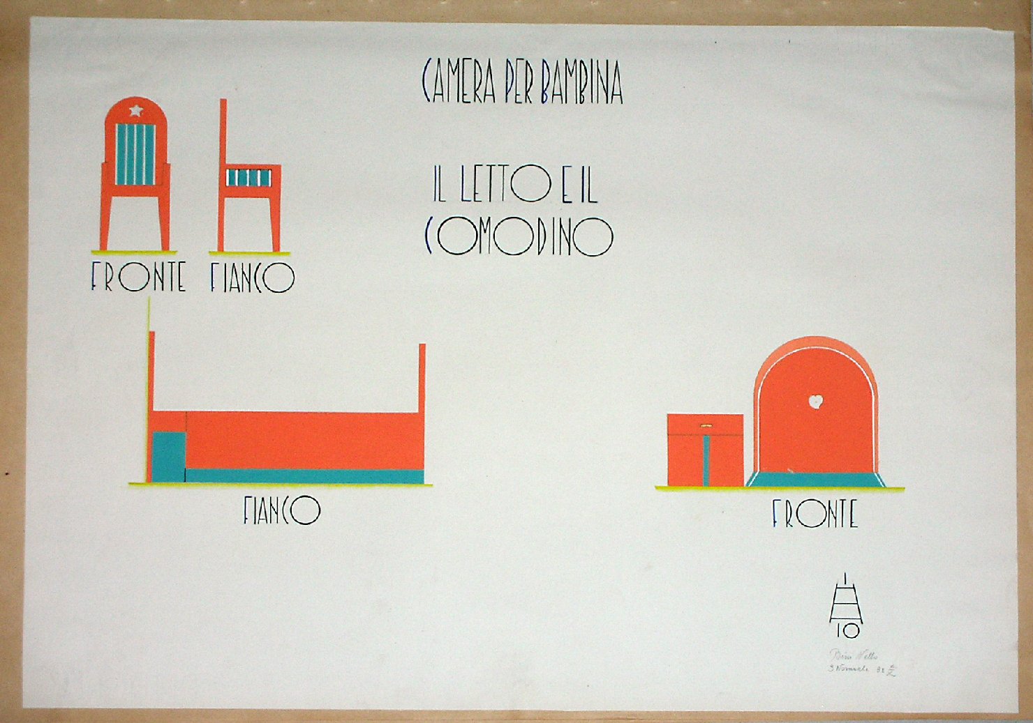 Letto e comodino, Progetto di mobilia (disegno, serie) - ambito pisano (sec. XX)