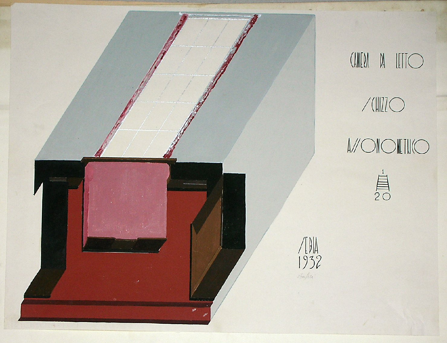 Camera da letto, Progetto di interni (disegno) - ambito pisano (sec. XX)