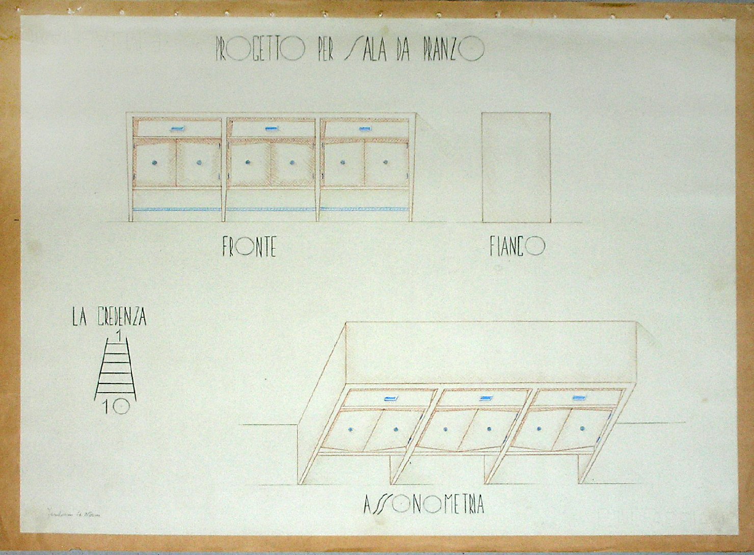 Credenza, Progetto di mobilia (disegno, serie) - ambito pisano (sec. XX)