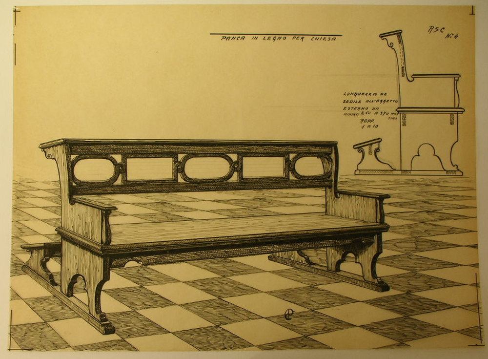 Panca in legno per chiesa, Panca (disegno, serie) - ambito pisano (secondo quarto sec. XX)