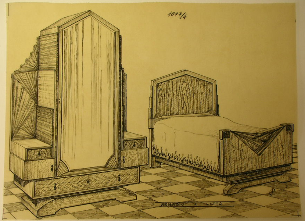 Armadio e letto, Mobili da camera (disegno, serie) - ambito pisano (secondo quarto sec. XX)