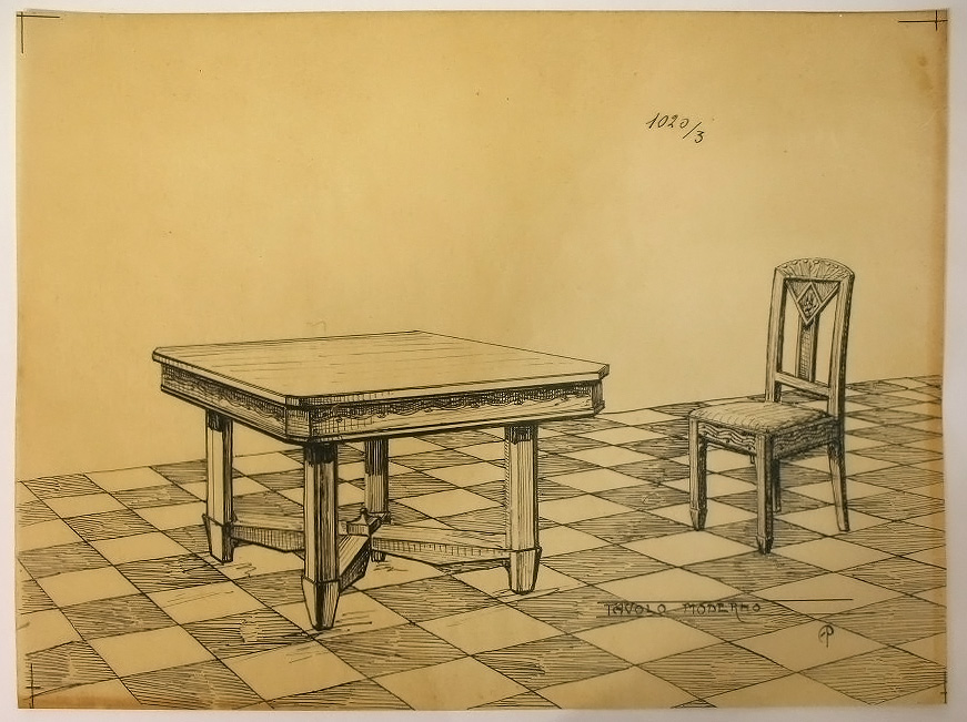 Tavolo Moderno, Tavolo e sedia (disegno, serie) - ambito pisano (secondo quarto sec. XX)