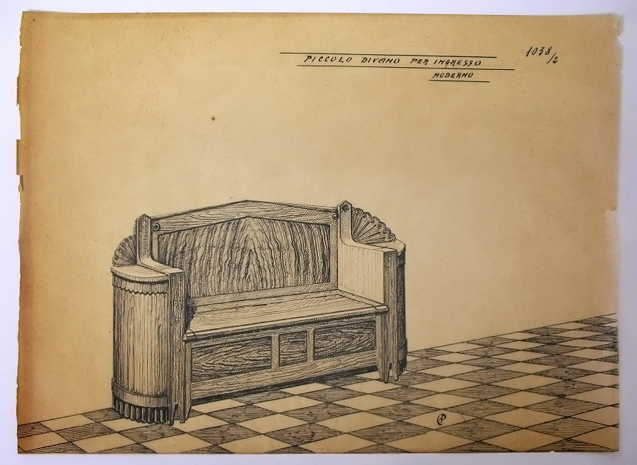 Piccolo divano per ingresso / moderno, Divano (disegno, serie) - ambito pisano (secondo quarto sec. XX)
