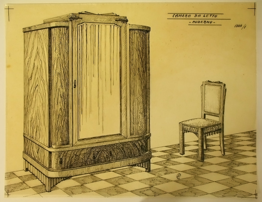 Camera da letto, Armadio e sedia (disegno, serie) - ambito pisano (secondo quarto sec. XX)