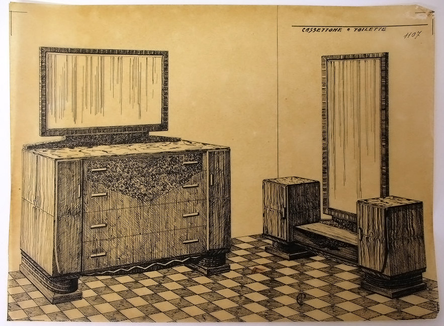 CASSETTONE e TOILETTE, Toilette e cassettone (disegno, serie) - ambito pisano (secondo quarto sec. XX)