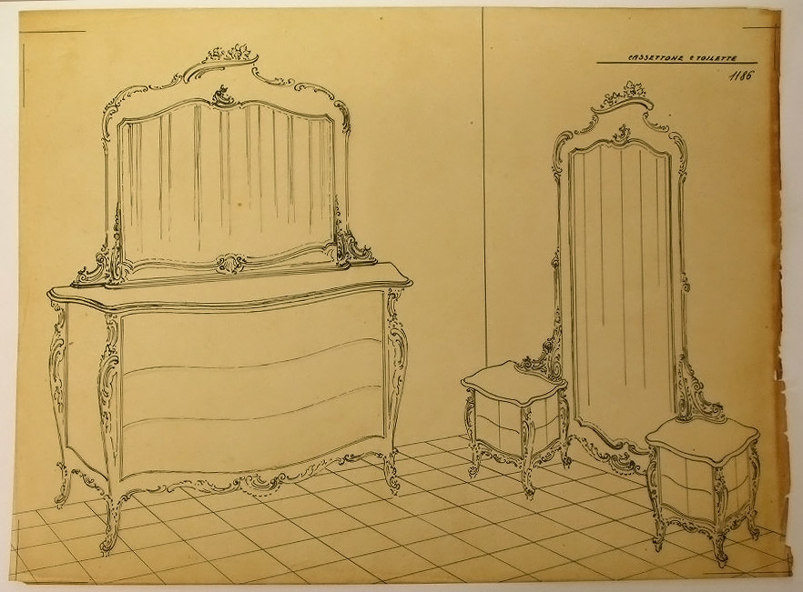 Cassettone e toilette, Cassettone e toilette (disegno, serie) - ambito pisano (secondo quarto sec. XX)