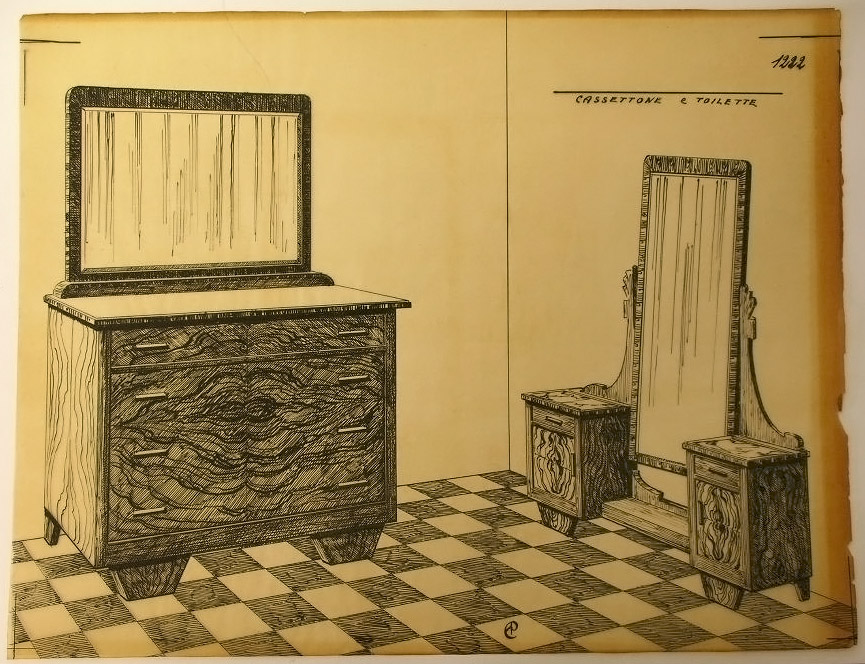 Cassettone e toilette, Cassettone e toilette (disegno, serie) - ambito pisano (secondo quarto sec. XX)