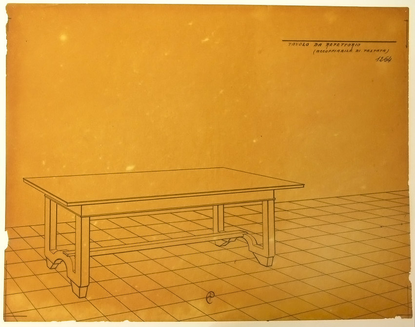 Tavolo con refettorio (accoppiabile di testata), Tavolo (disegno) - ambito pisano (secondo quarto sec. XX)