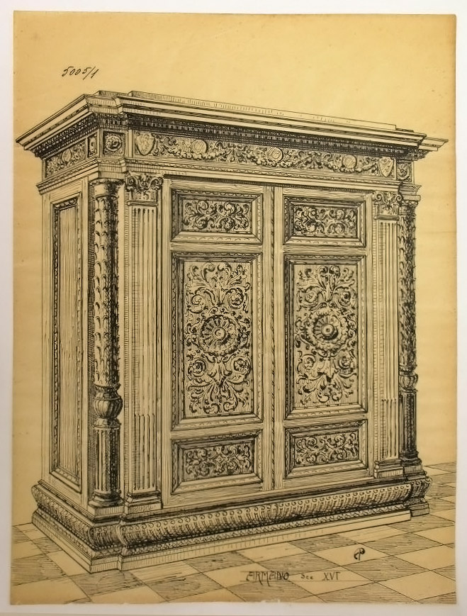 Armadio sec XVI, Armadio (disegno, serie) - ambito pisano (secondo quarto sec. XX)