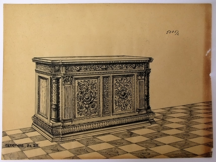 Cassettone sec XVI, Cassettone (disegno, serie) - ambito pisano (secondo quarto sec. XX)