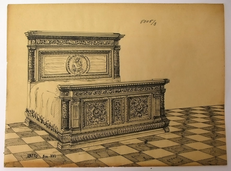 Letto sec XVI, Letto (disegno, serie) - ambito pisano (secondo quarto sec. XX)