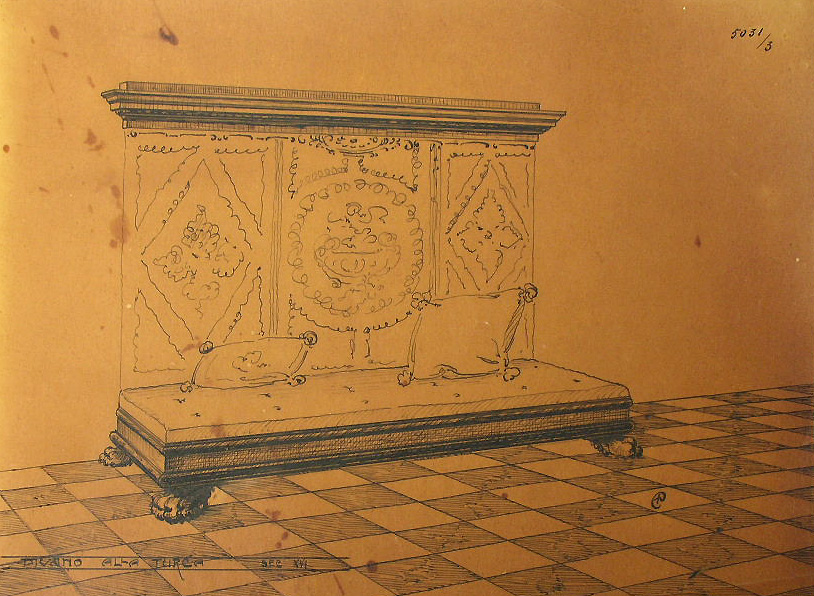 Divano alla turca sec XVI, Canapè (disegno, serie) - ambito pisano (secondo quarto sec. XX)