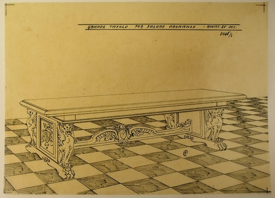 Grande tavolo per salone adunanze, Tavolo (disegno, serie) - ambito pisano (secondo quarto sec. XX)