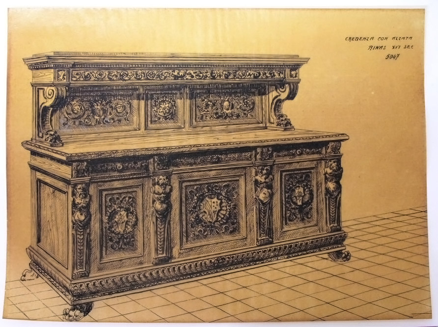 Credenza con alzata, Credenza (disegno, serie) - ambito pisano (secondo quarto sec. XX)