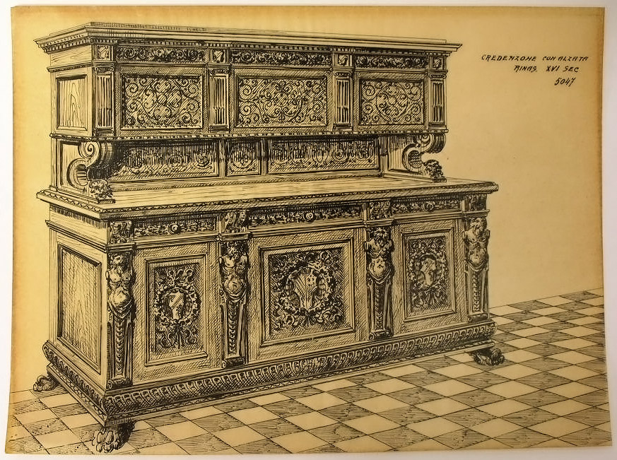 Credenzone con alzata, Credenza (disegno, serie) - ambito pisano (secondo quarto sec. XX)