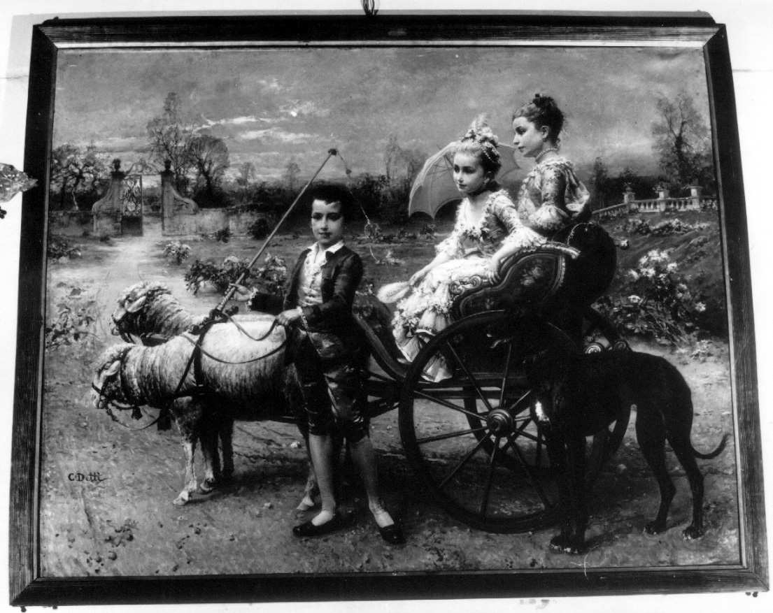 passeggiata in villa (dipinto, opera isolata) di Detti Cesare (fine/inizio secc. XIX/ XX)