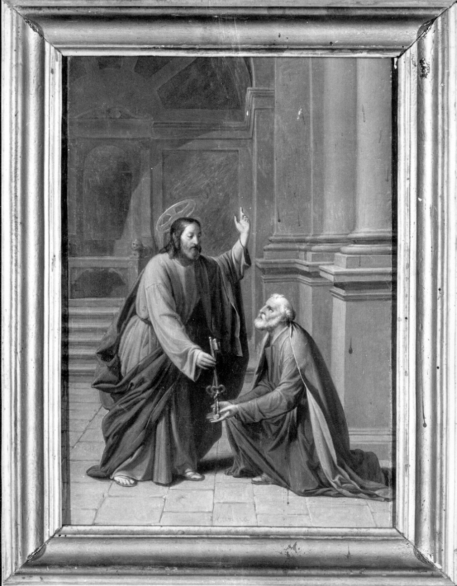 Cristo consegna le chiavi a San Pietro (dipinto, opera isolata) - ambito umbro-laziale (metà sec. XIX)