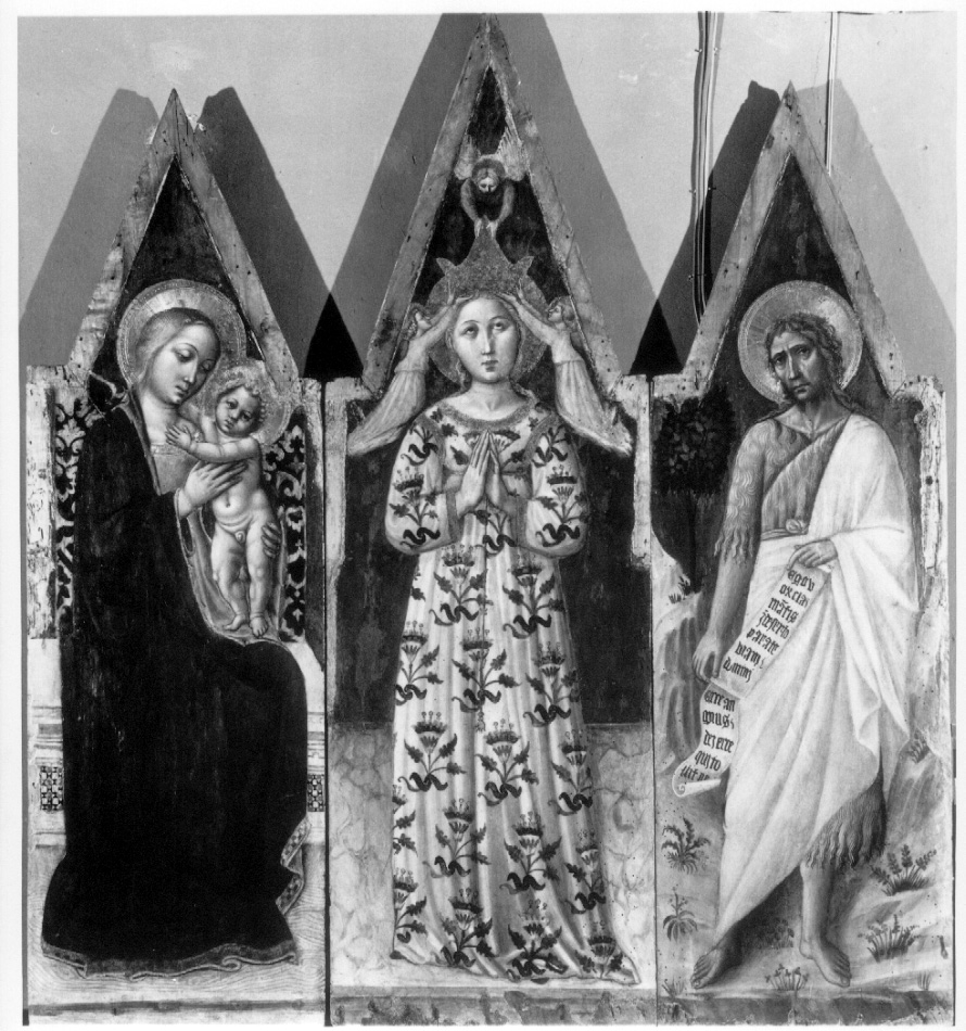 Madonna delle Grazie, Madonna con Bambino e San Giovanni Battista (trittico, insieme) di Niccolò di Liberatore detto Alunno (attribuito) (terzo quarto sec. XV)