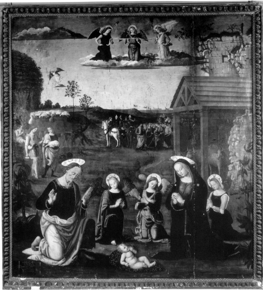Madonna e San Giuseppe in adorazione di Gesù Bambino (dipinto, opera isolata) di Giacomo di Giovanni (attribuito) (sec. XVI)