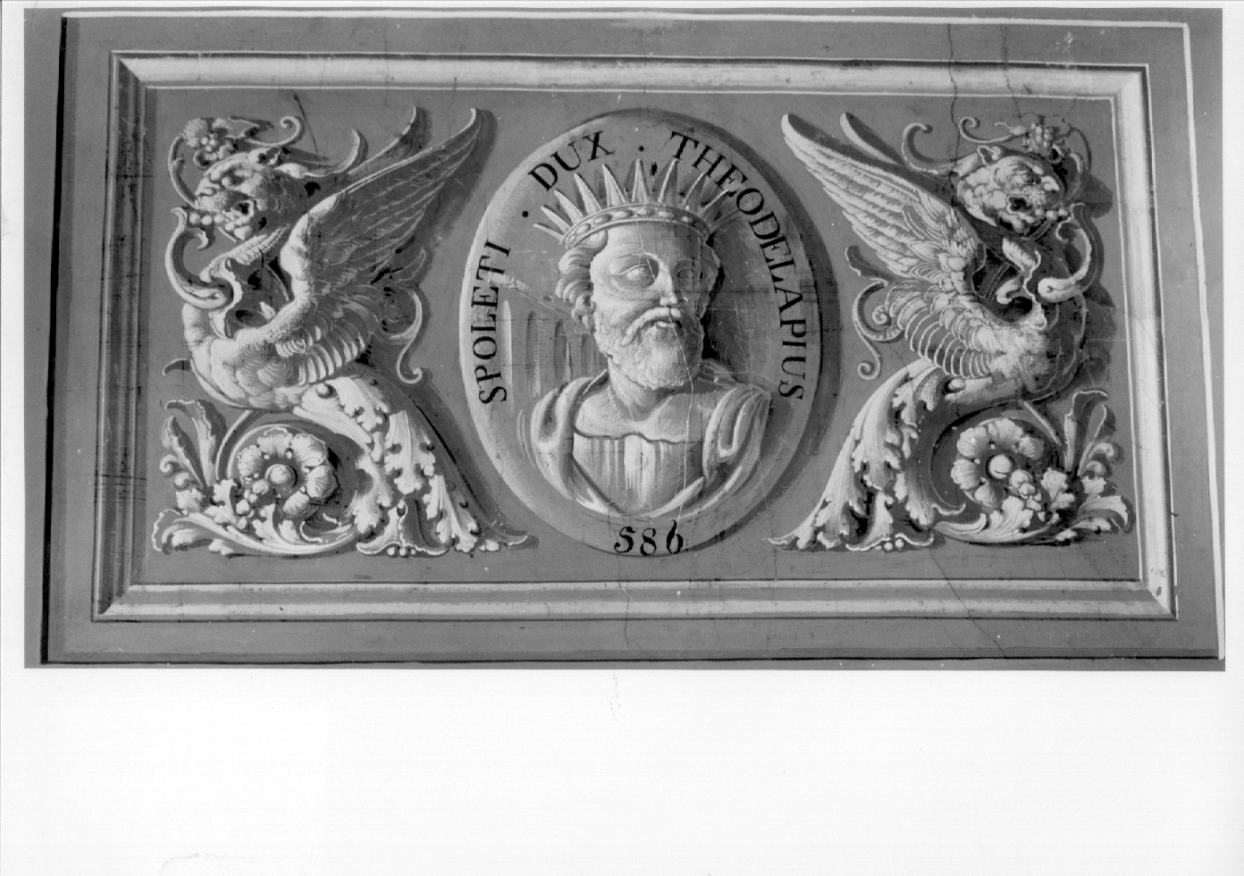 Teodelapio, duca di Spoleto (dipinto, complesso decorativo) di Moscatelli Giuseppe (attribuito), Peruzzi Benigno (attribuito) (inizio sec. XX)