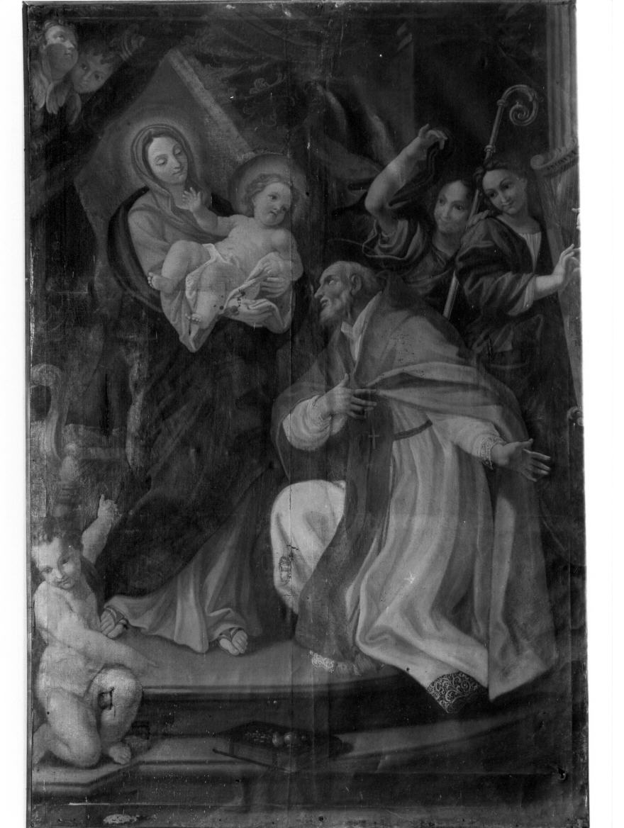 Madonna con Bambino, San Liborio e angeli (dipinto) di Nasini Giuseppe Nicola (cerchia) (sec. XVIII)