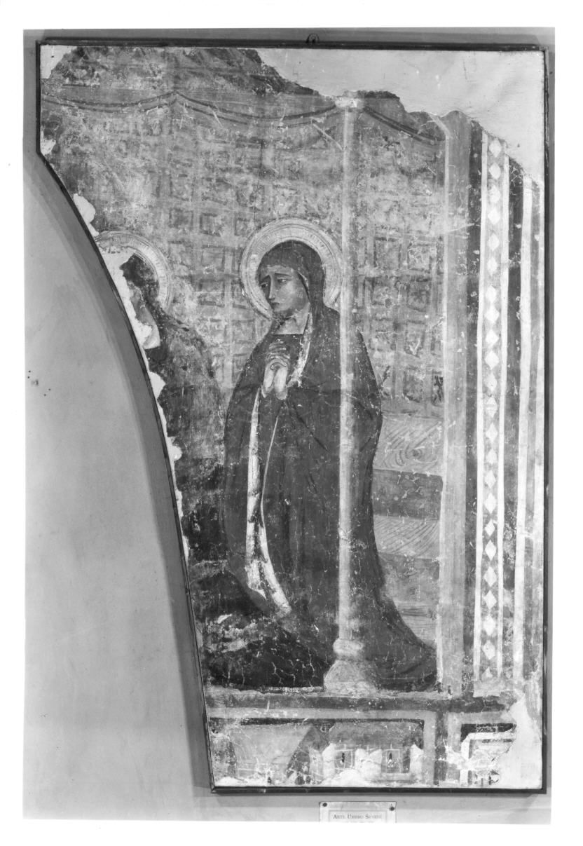 figura femminile inginocchiata (dipinto, frammento) di Maestro dell'abside destra di S. Francesco a Montefalco (ultimo quarto sec. XIV)