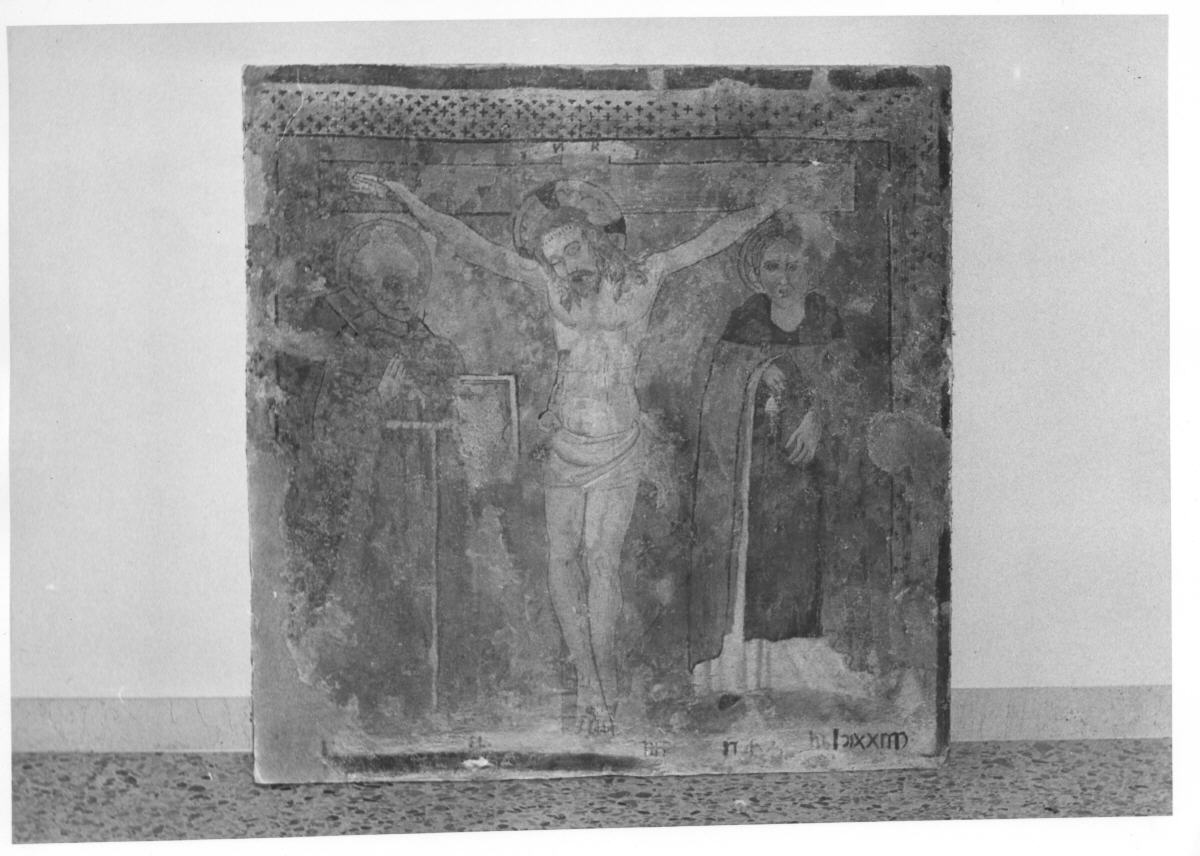 crocifissione di Cristo con San Bernardino da Siena e Sant'Antonio Abate (dipinto) - ambito umbro (seconda metà sec. XV)
