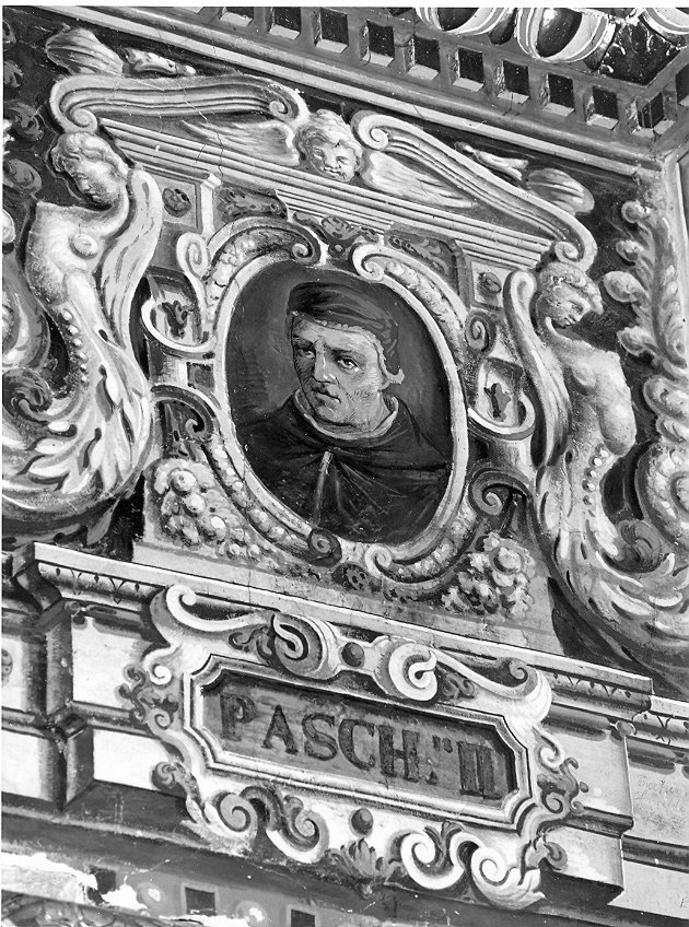 Il Pontefice Pasquale II, ritratto di ecclesiastico (dipinto, elemento d'insieme) di Bandiera Benedetto (attribuito) (secc. XVI/ XVII)