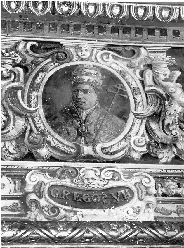 Il Pontefice Gregorio VII, ritratto di ecclesiastico (dipinto, elemento d'insieme) di Bandiera Benedetto (attribuito) (secc. XVI/ XVII)