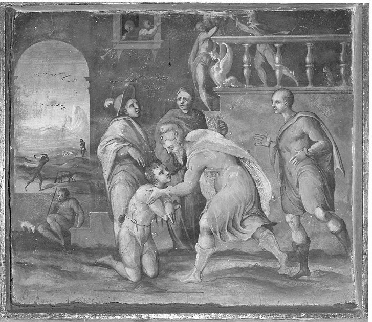 ritorno del figliol prodigo (dipinto, opera isolata) di Pecennini Scilla (attribuito) (seconda metà sec. XVI)