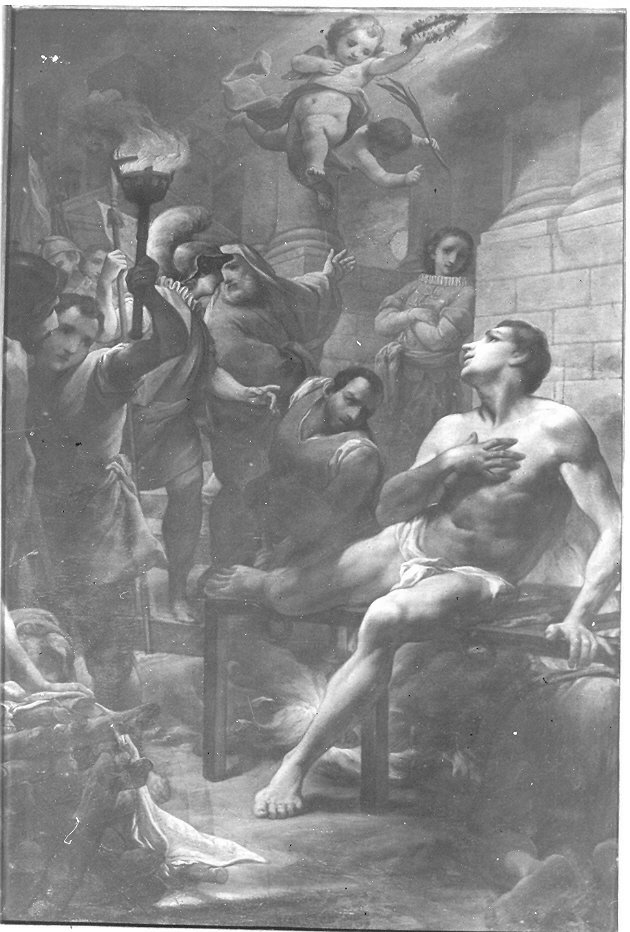 martirio di San Lorenzo sulla graticola, martirio di San Lorenzo (dipinto, opera isolata) di Orsini Baldassarre (attribuito) (sec. XVIII)