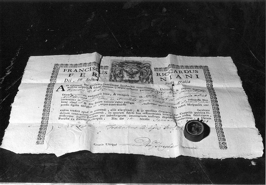 pergamena, opera isolata - ambito umbro (sec. XVIII)