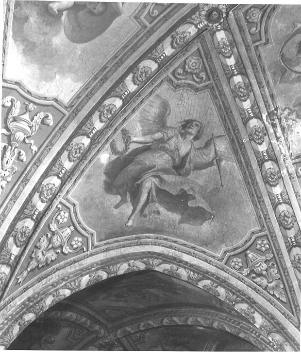 angelo con corona di alloro (dipinto, elemento d'insieme) - ambito Italia centrale (sec. XVIII)