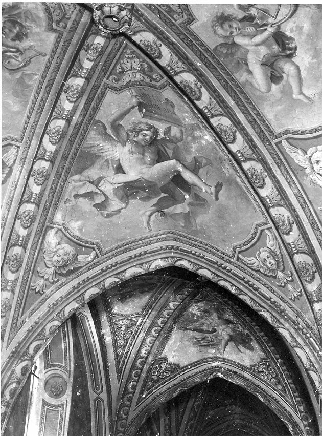 angelo con le tavole, angelo (dipinto, elemento d'insieme) - ambito Italia centrale (sec. XVIII)