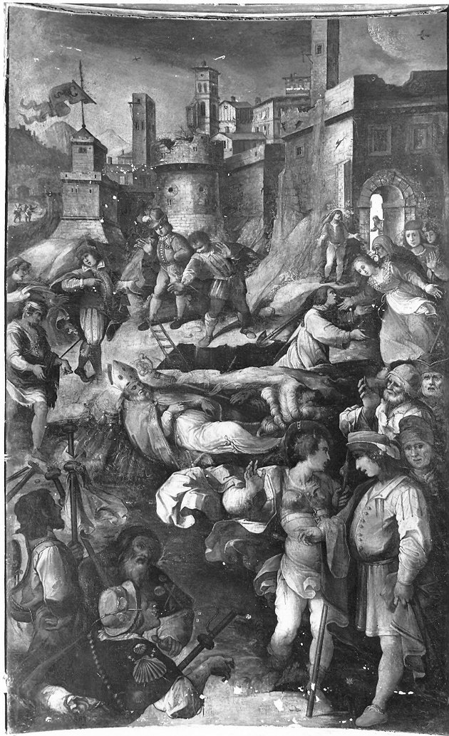 invenzione del corpo di S. Ercolano, Santo (dipinto, opera isolata) di Salvucci Matteo (attribuito) (sec. XVII)