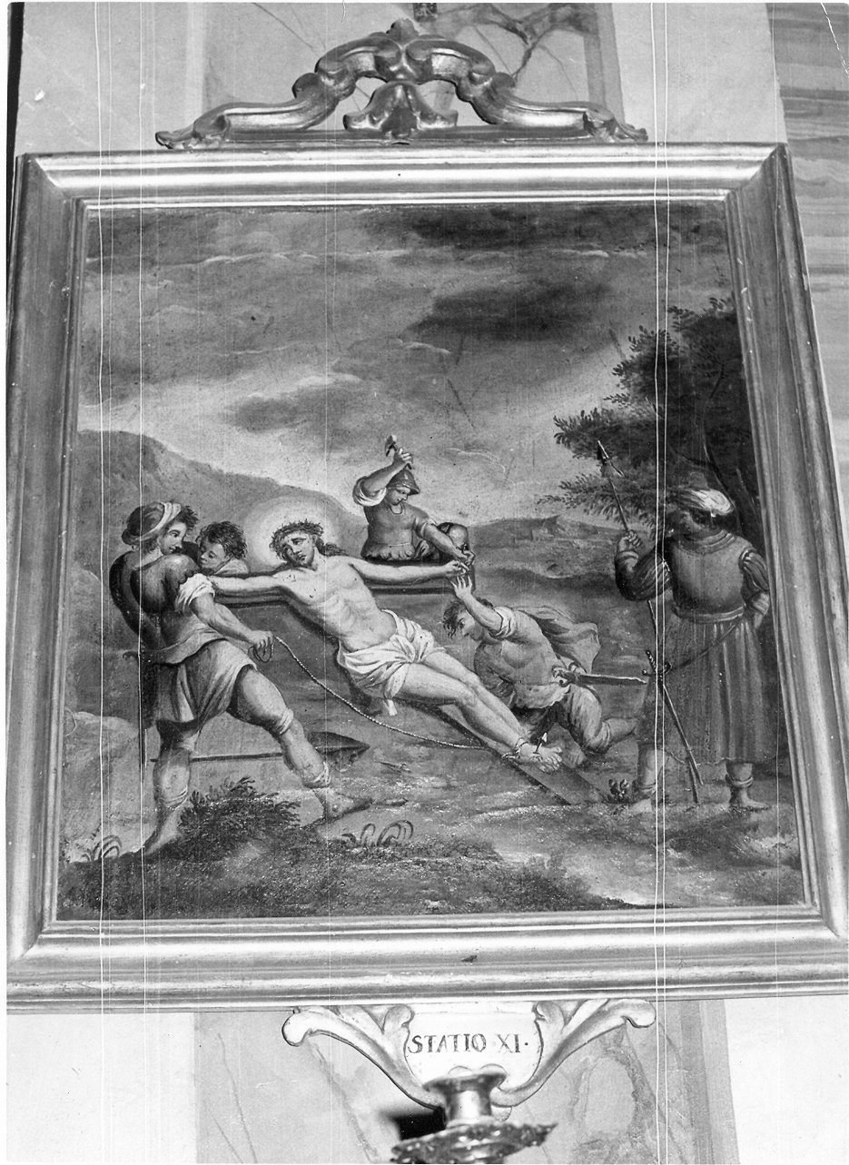 stazione XI: Gesù inchiodato alla croce (dipinto, elemento d'insieme) - ambito Italia centrale (sec. XVIII)