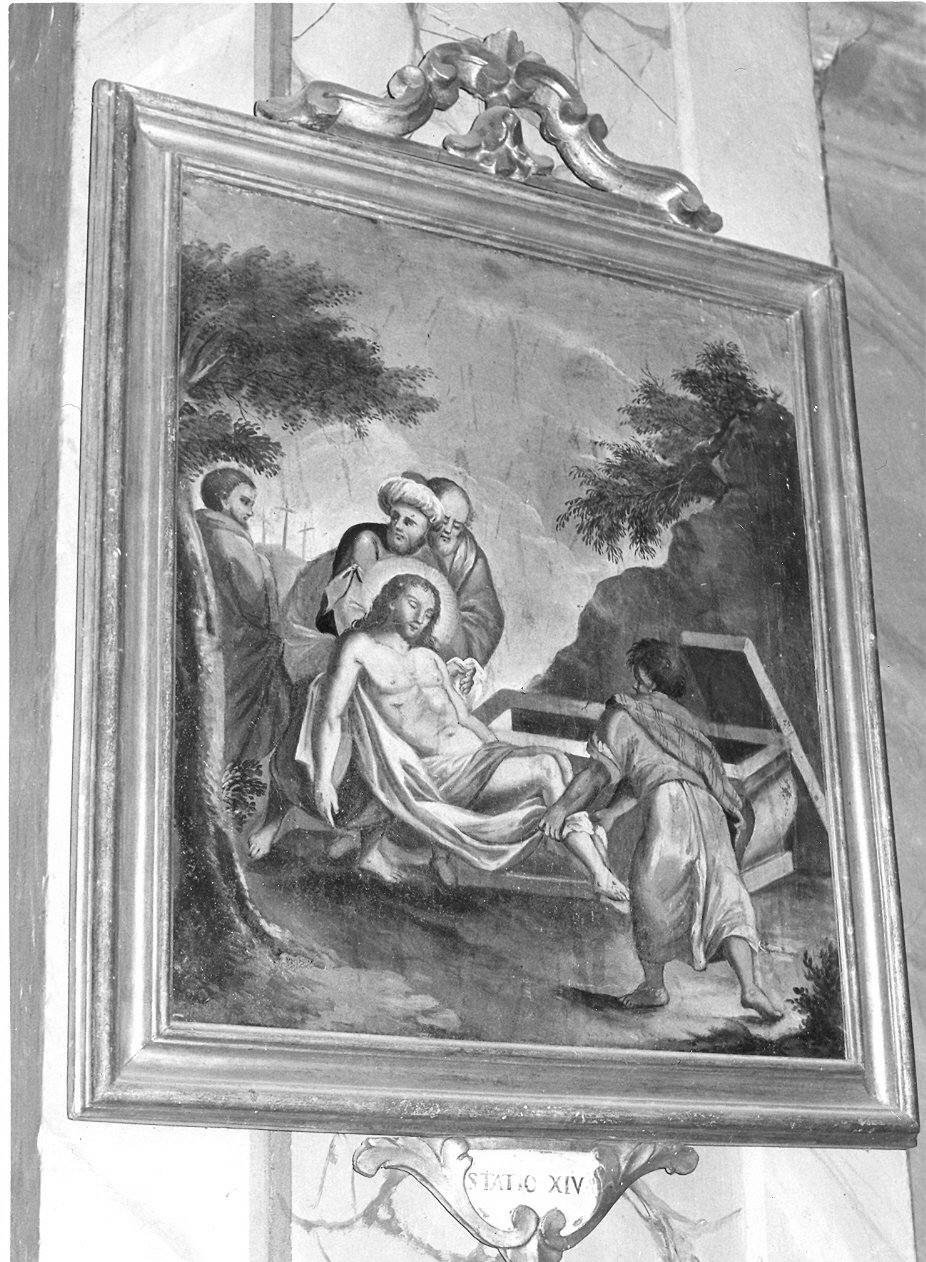 stazione XIV: Gesù deposto nel sepolcro (dipinto, elemento d'insieme) - ambito Italia centrale (sec. XVIII)