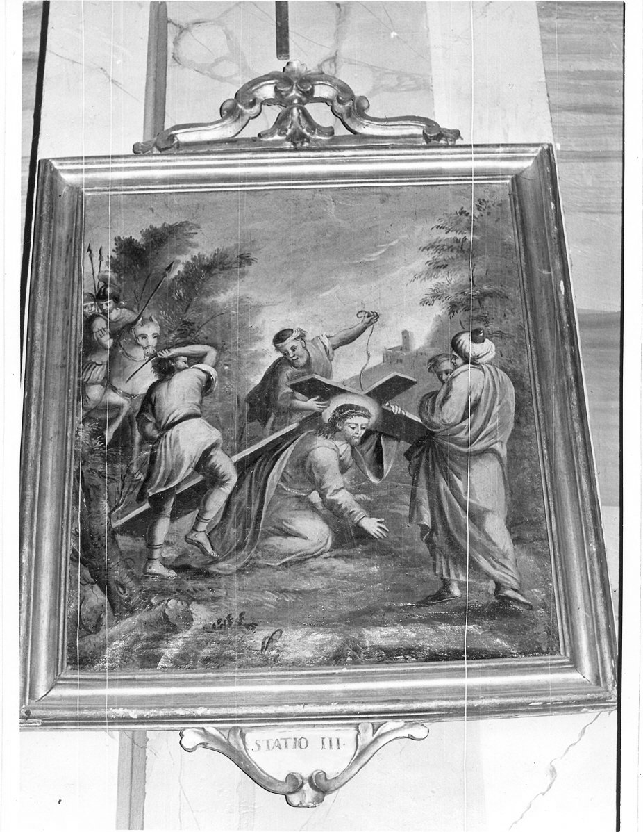 stazione III: Gesù cade sotto la croce la prima volta (dipinto, elemento d'insieme) - ambito Italia centrale (sec. XVIII)