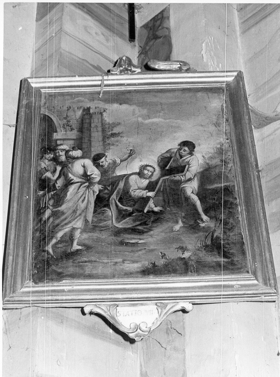 stazione VII: Gesù cade sotto la croce la seconda volta (dipinto, elemento d'insieme) - ambito Italia centrale (sec. XVIII)