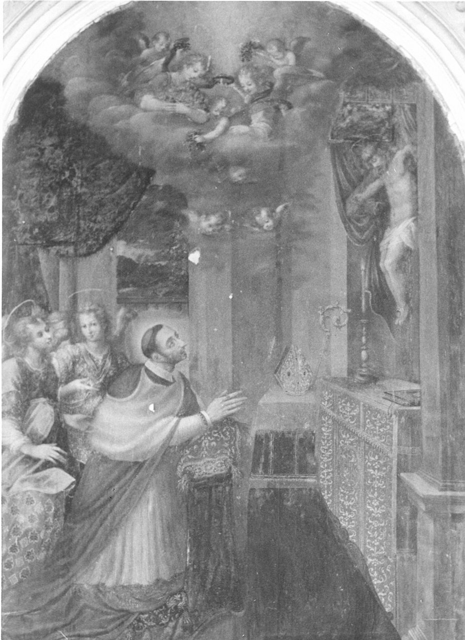 San Carlo Borromeo in adorazione della croce (dipinto, opera isolata) di Bandiera Benedetto (attribuito) (sec. XVII)