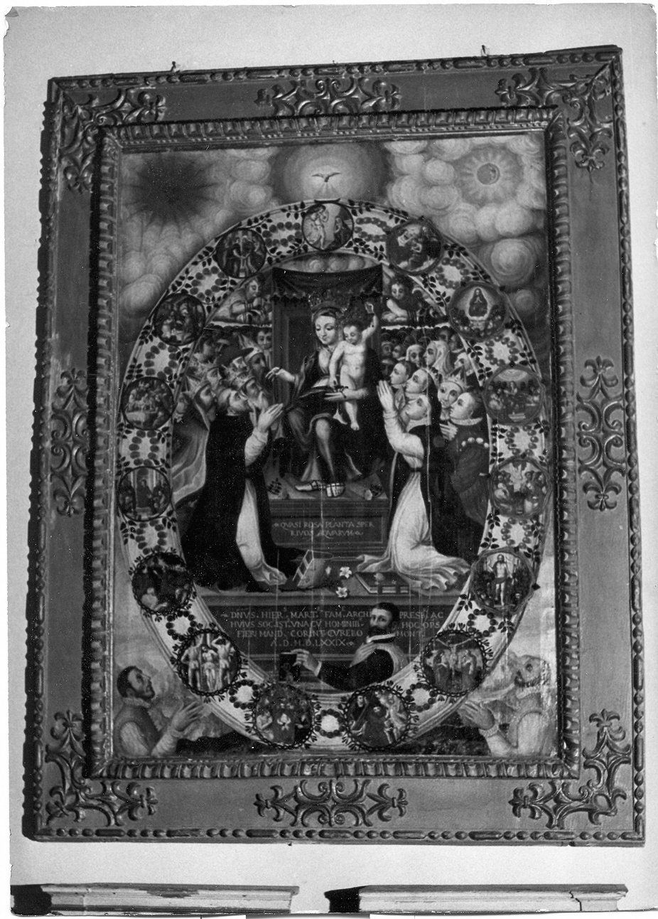 Madonna del Rosario con San Domenico e Santa Caterina da Siena (dipinto, opera isolata) - ambito Italia centrale (sec. XVI)
