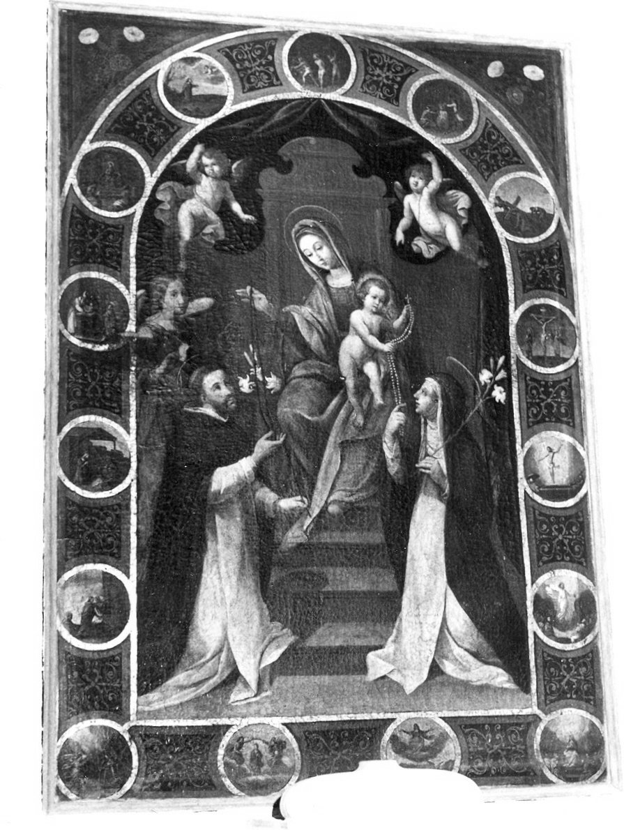 Madonna del Rosario con San Domenico e Santa Caterina da Siena (dipinto, opera isolata) - ambito Italia centrale (sec. XVII)