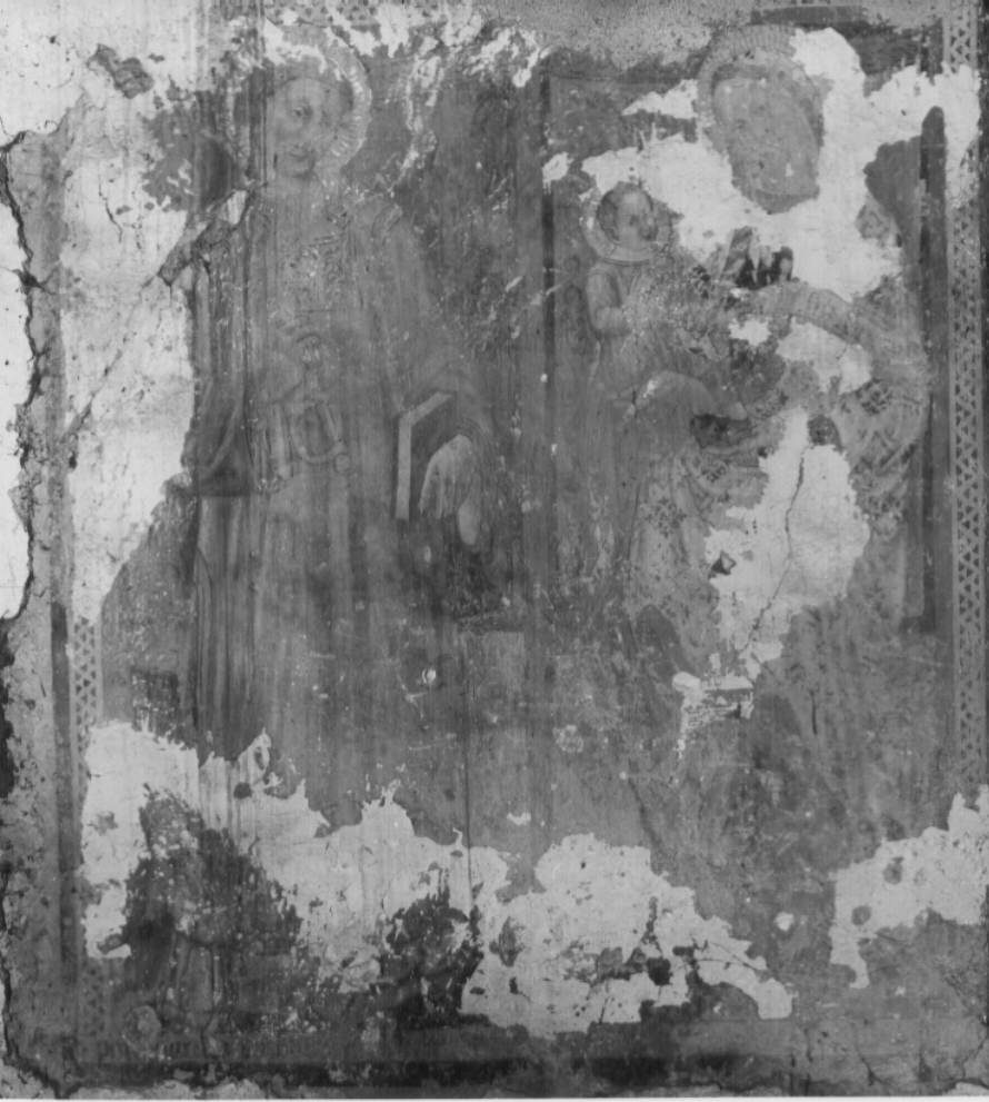 Madonna con Bambino e San Leonardo (dipinto, complesso decorativo) - ambito umbro-laziale (seconda metà sec. XV)