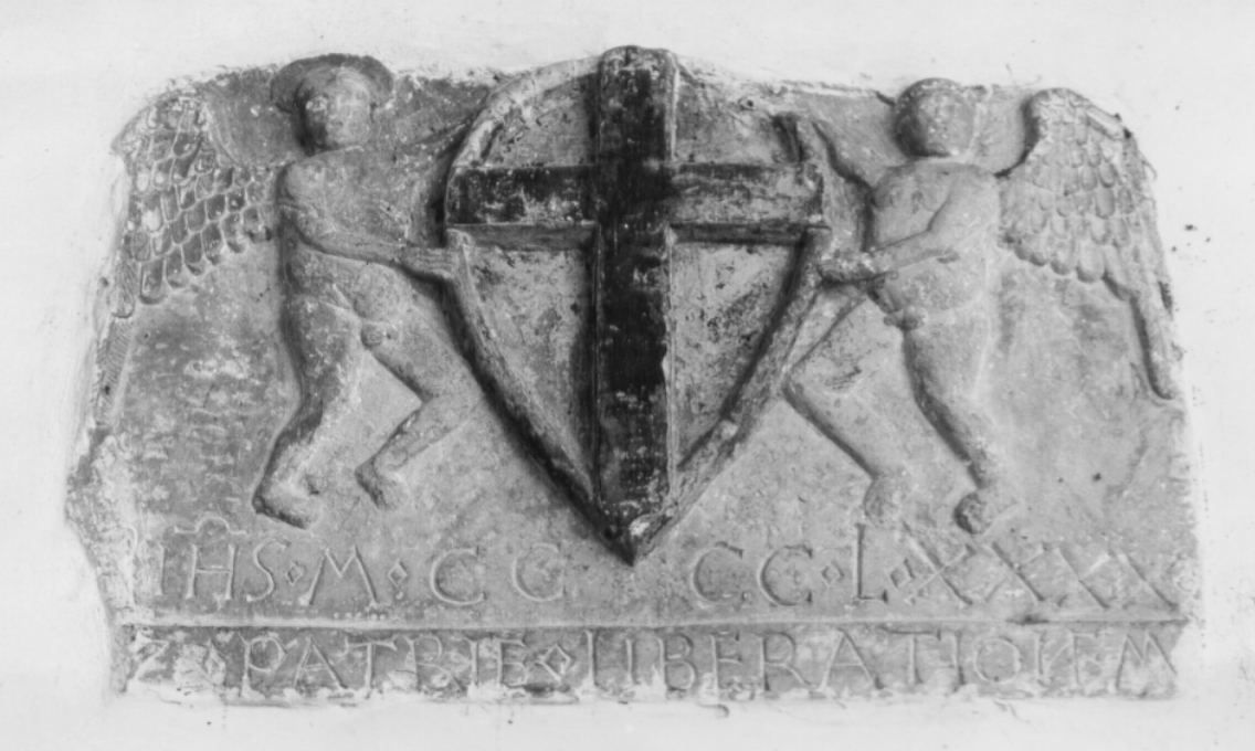 angeli reggenti uno scudo (decorazione plastica, opera isolata) - bottega Italia centrale (sec. XV)