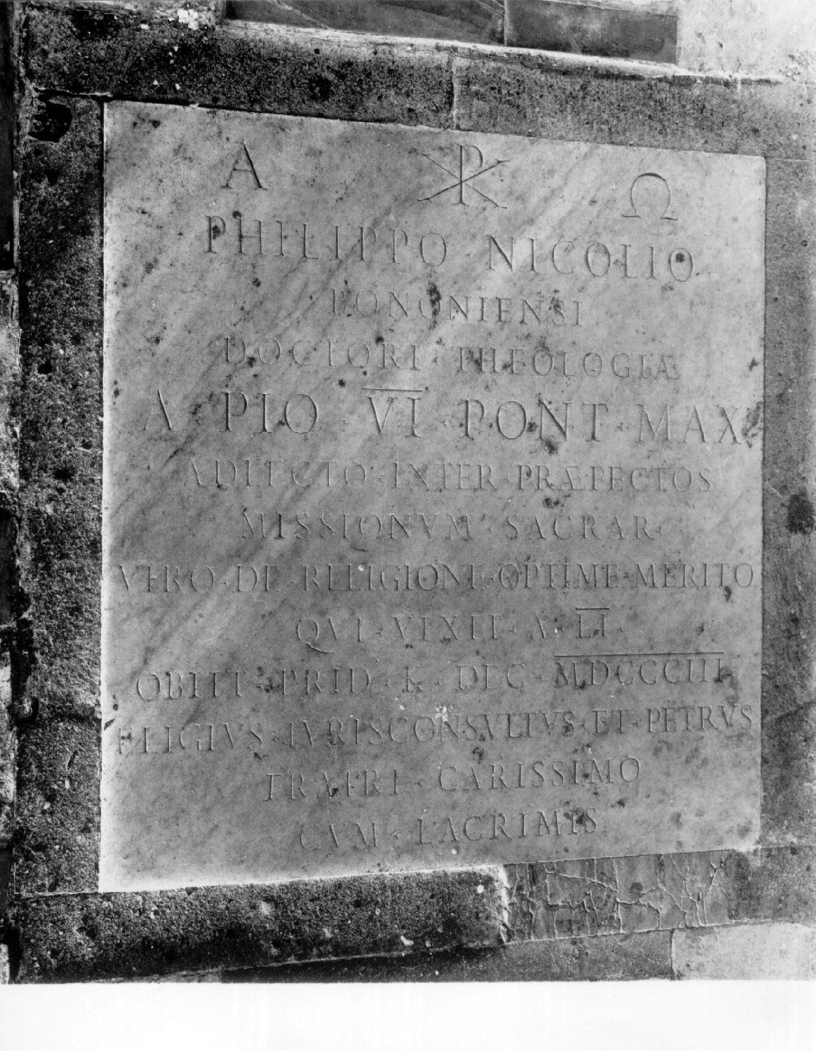 lapide commemorativa, opera isolata - bottega Italia centrale (sec. XIX)