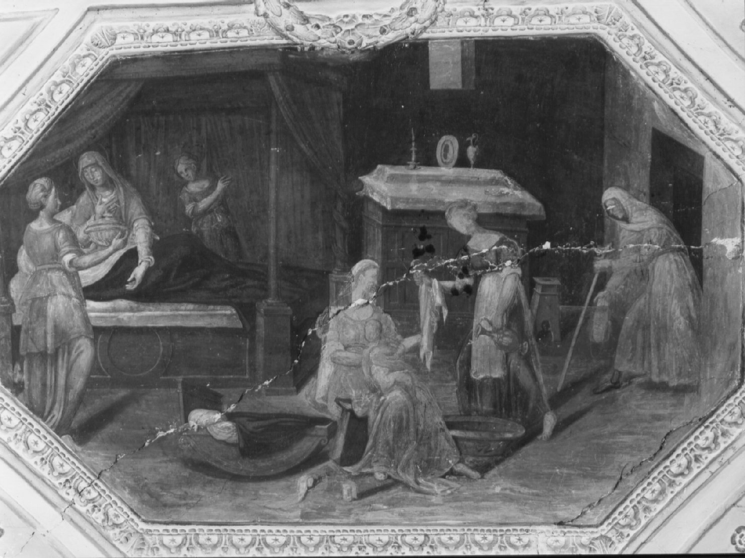 nascita di Maria Vergine (dipinto, ciclo) di Nardini Francesco detto Santagnolo (attribuito) (metà sec. XVI)