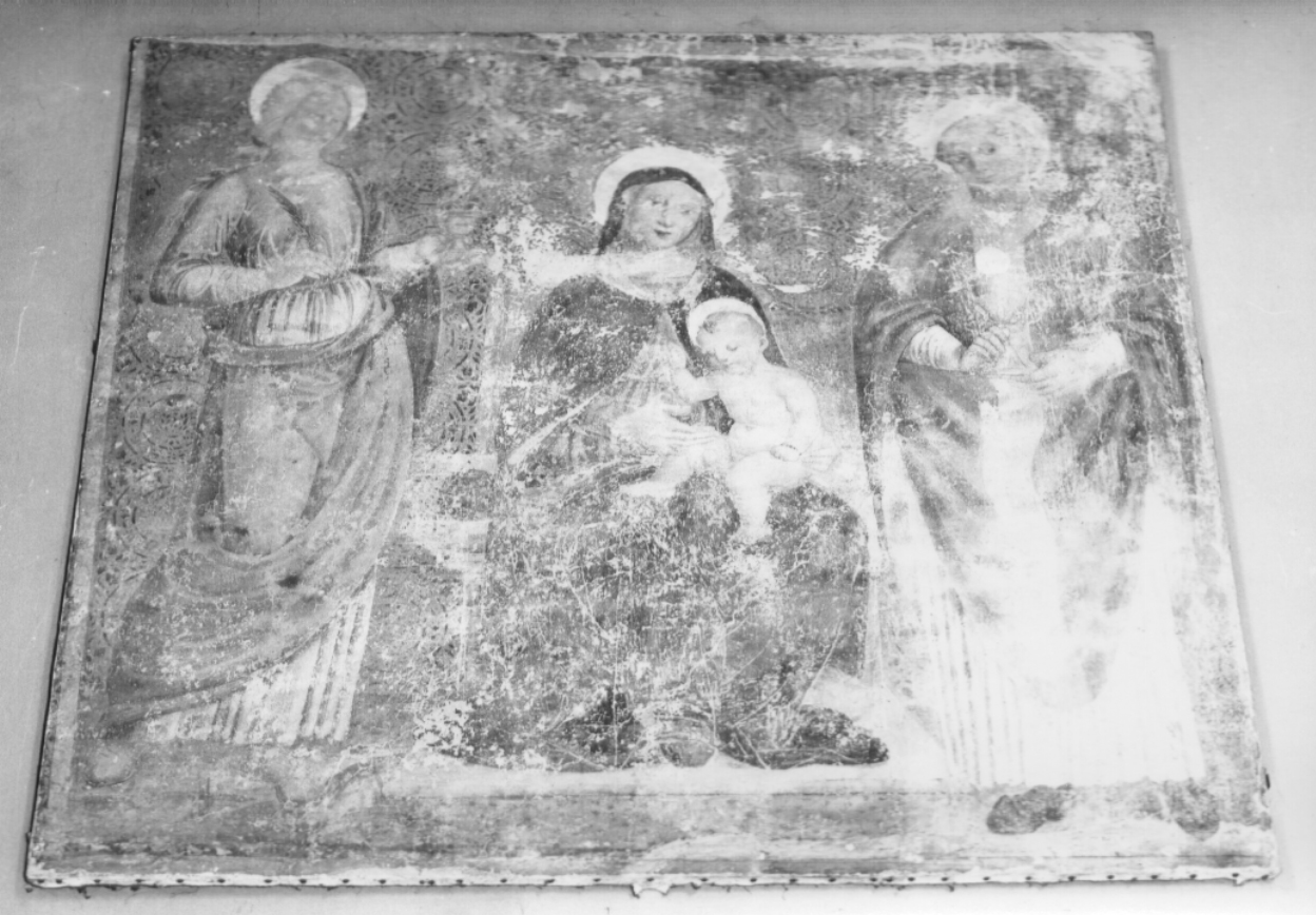 Madonna in trono con Bambino e Santi (dipinto, complesso decorativo) di Giovanni di Pietro detto Spagna (scuola) (prima metà sec. XVI)